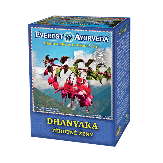 Everest Ayurveda Dhanyaka herbal tea for pregnant women, 100g box with Himalayan herbal ingredients for digestion and reproductive health.