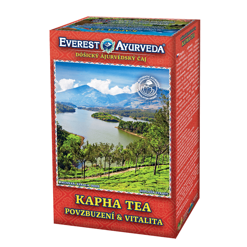 Package of Everest Ayurveda Kapha Tea for encouragement and vitality, 100g herbal blend from Himalayan herbs