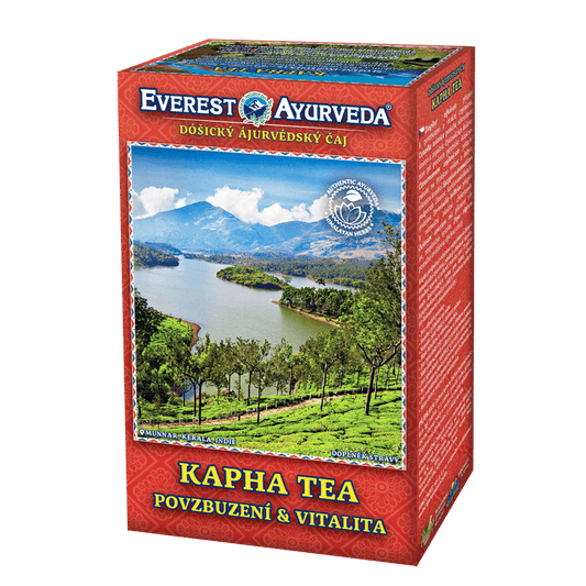 Package of Everest Ayurveda Kapha Tea for encouragement and vitality, 100g herbal blend from Himalayan herbs