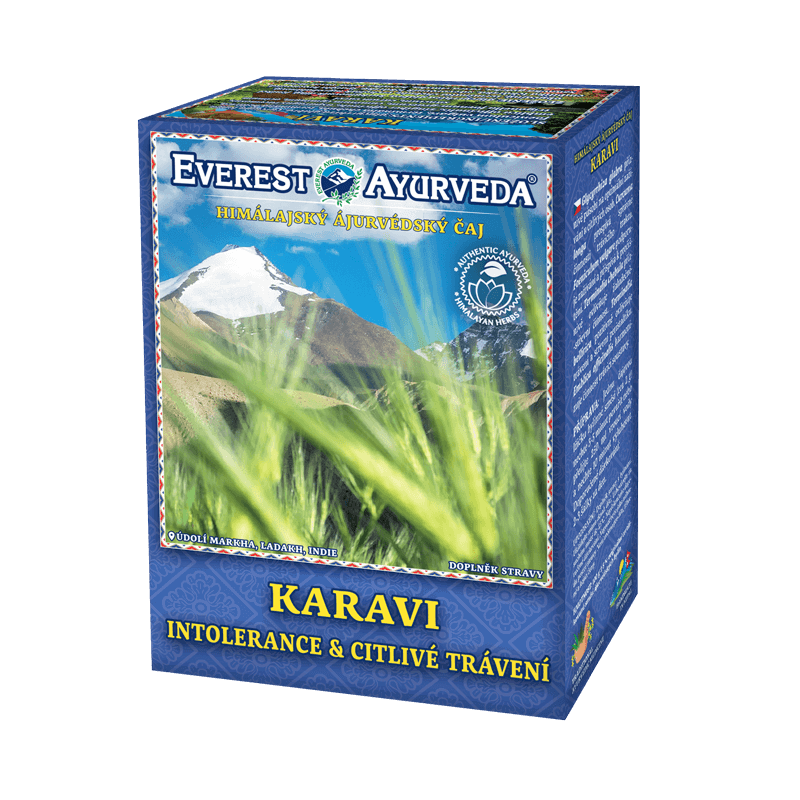 Everest Ayurveda Karavi tea for intolerance and sensitive digestion, 100g herbal blend from Nepal