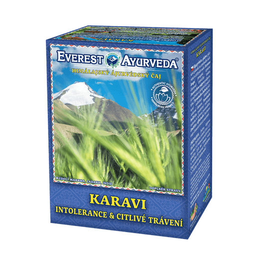 Everest Ayurveda Karavi tea for intolerance and sensitive digestion, 100g herbal blend from Nepal