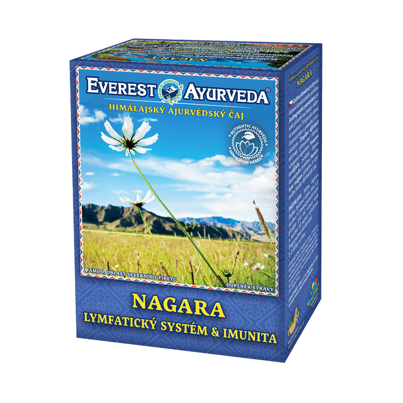 Everest Ayurveda Nagara herbal tea for lymphatic system and immunity, 100g box with Himalayan landscape design