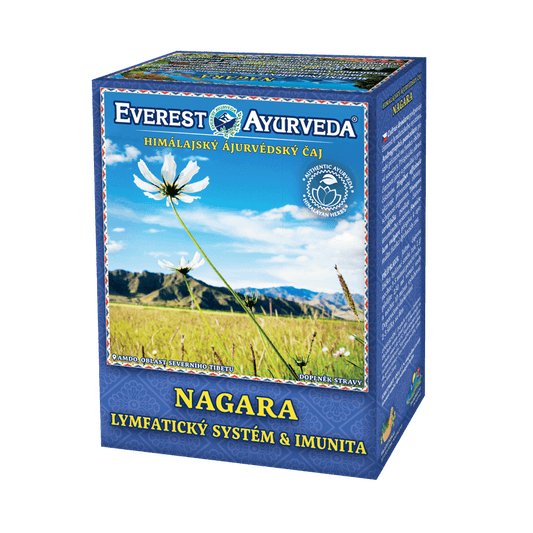 Everest Ayurveda Nagara herbal tea for lymphatic system and immunity, 100g box with Himalayan landscape design