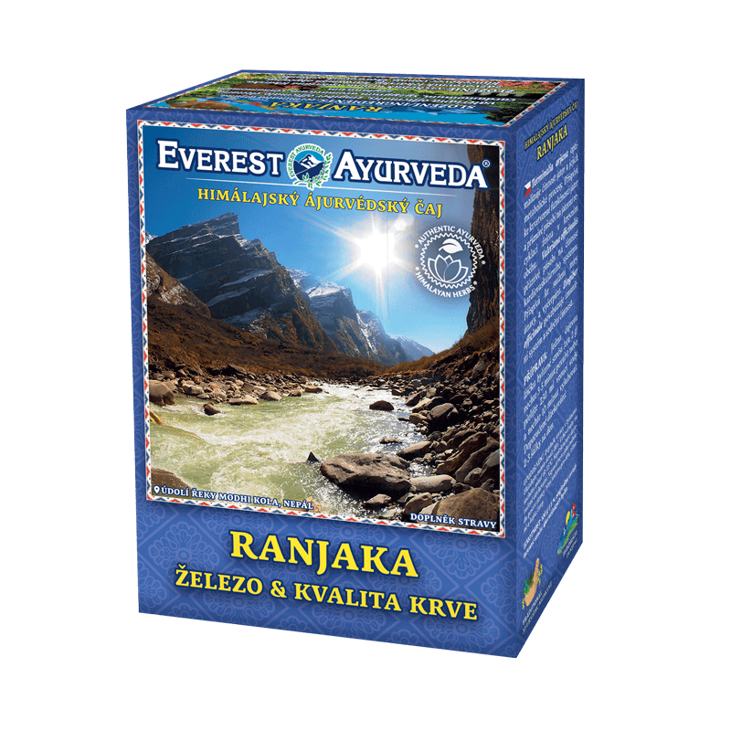 Ranjaka herbal tea for iron and blood quality support with Himalayan ayurvedic blend, 100g box