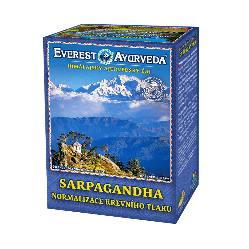Sarpagandha herbal tea for normalizing blood pressure with Himalayan herbs, 100g packaging