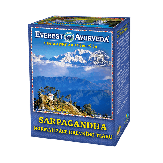 Sarpagandha herbal tea for normalizing blood pressure with Himalayan herbs, 100g packaging