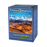 Everest Ayurveda Shatawari herbal tea for cell resistance and protection, 100g box with Himalayan mountain image