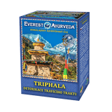 Tripahala digestive detox herbal tea 100g box with Himalayan mountain background