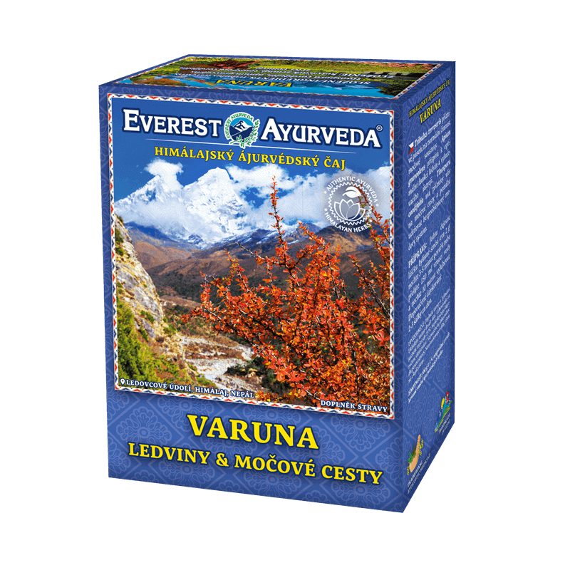 Varuna herbal tea for kidneys and urinary tract health with Tribulus terrestris, Santalum album, Cucurbita pepo, Foeniculum vulgare, and Tinospora cordifolia in 100g packaging