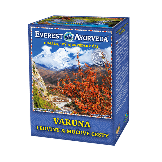 Varuna herbal tea for kidneys and urinary tract health with Tribulus terrestris, Santalum album, Cucurbita pepo, Foeniculum vulgare, and Tinospora cordifolia in 100g packaging