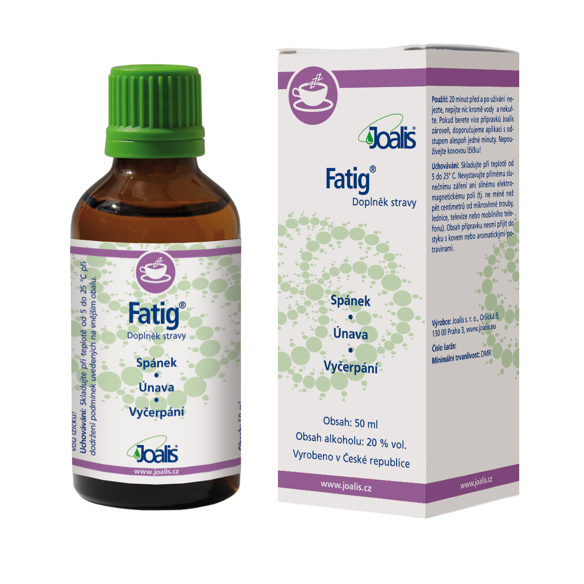 Fatig supplement bottle and packaging for fatigue relief and vitality boost 50ml
