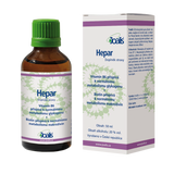 Hepar 50ml dietary supplement bottle and box targeting liver toxins and supporting liver metabolism and detoxification