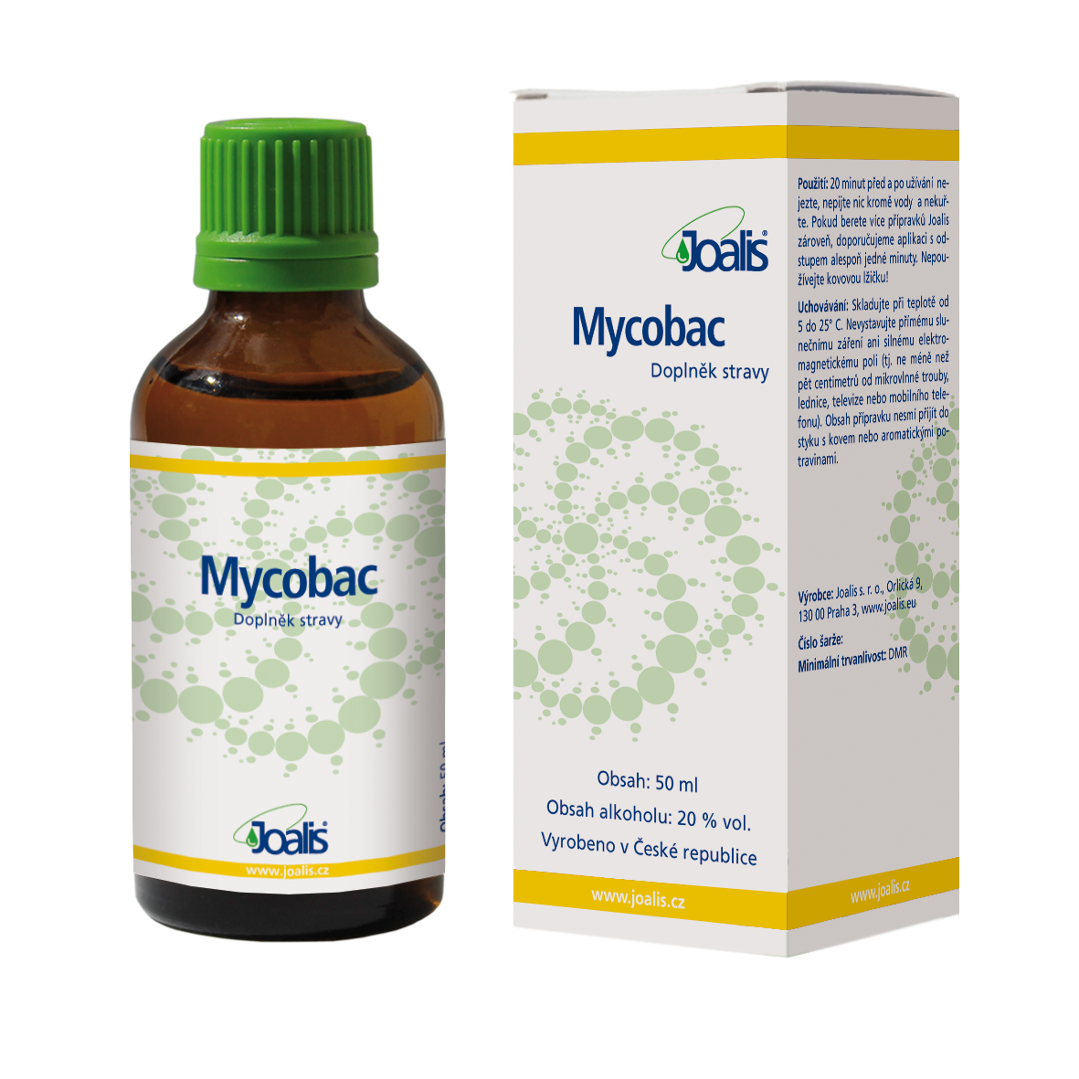 Mycobac 50 ml dietary supplement for mycobacteria support with herbal extracts in brown bottle and box