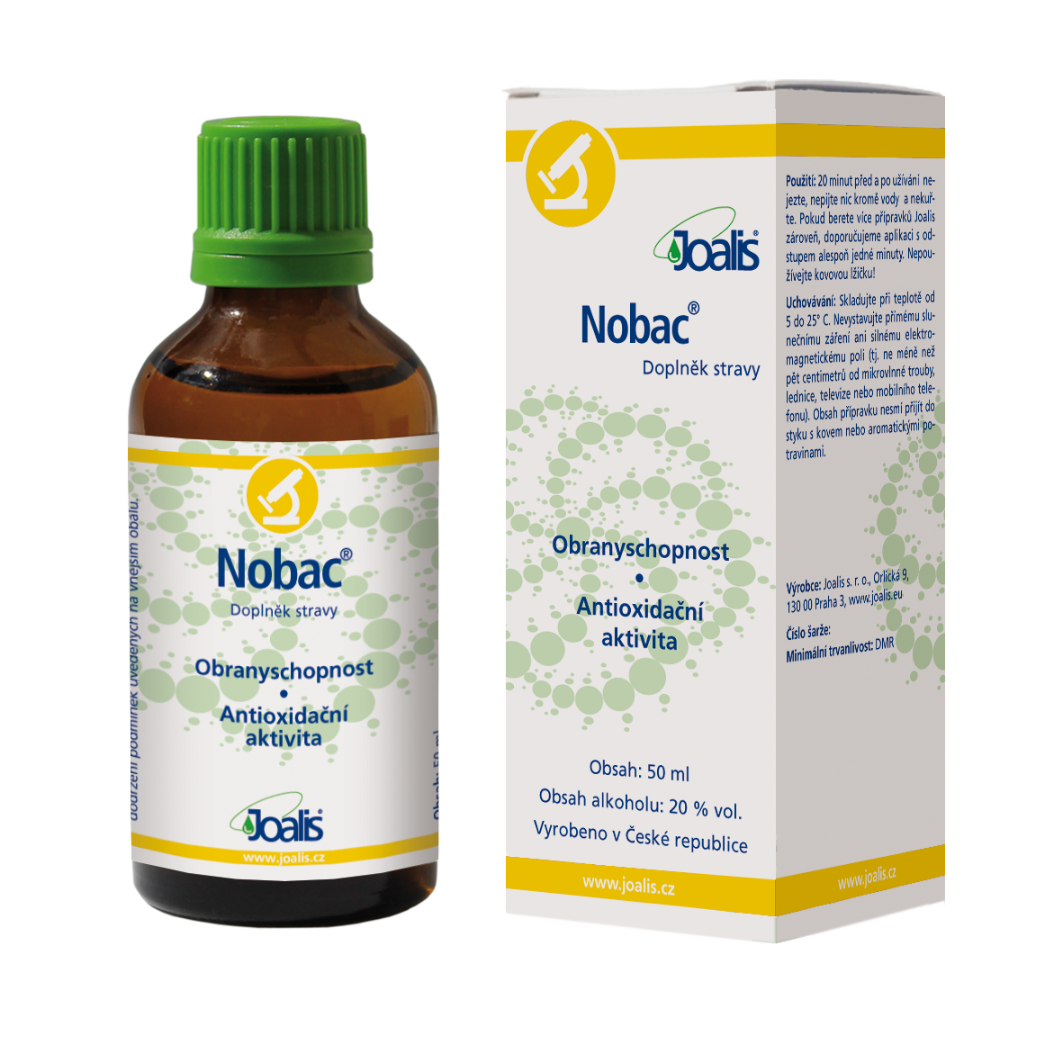Nobac 50 ml bottle and box dietary supplement for bacterial load control and antioxidant activity