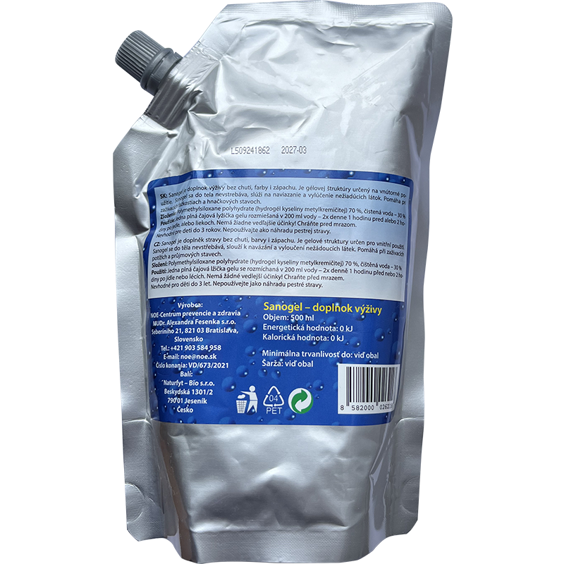 Sanogel detox gel in silver pouch for detox cleanse and body purification