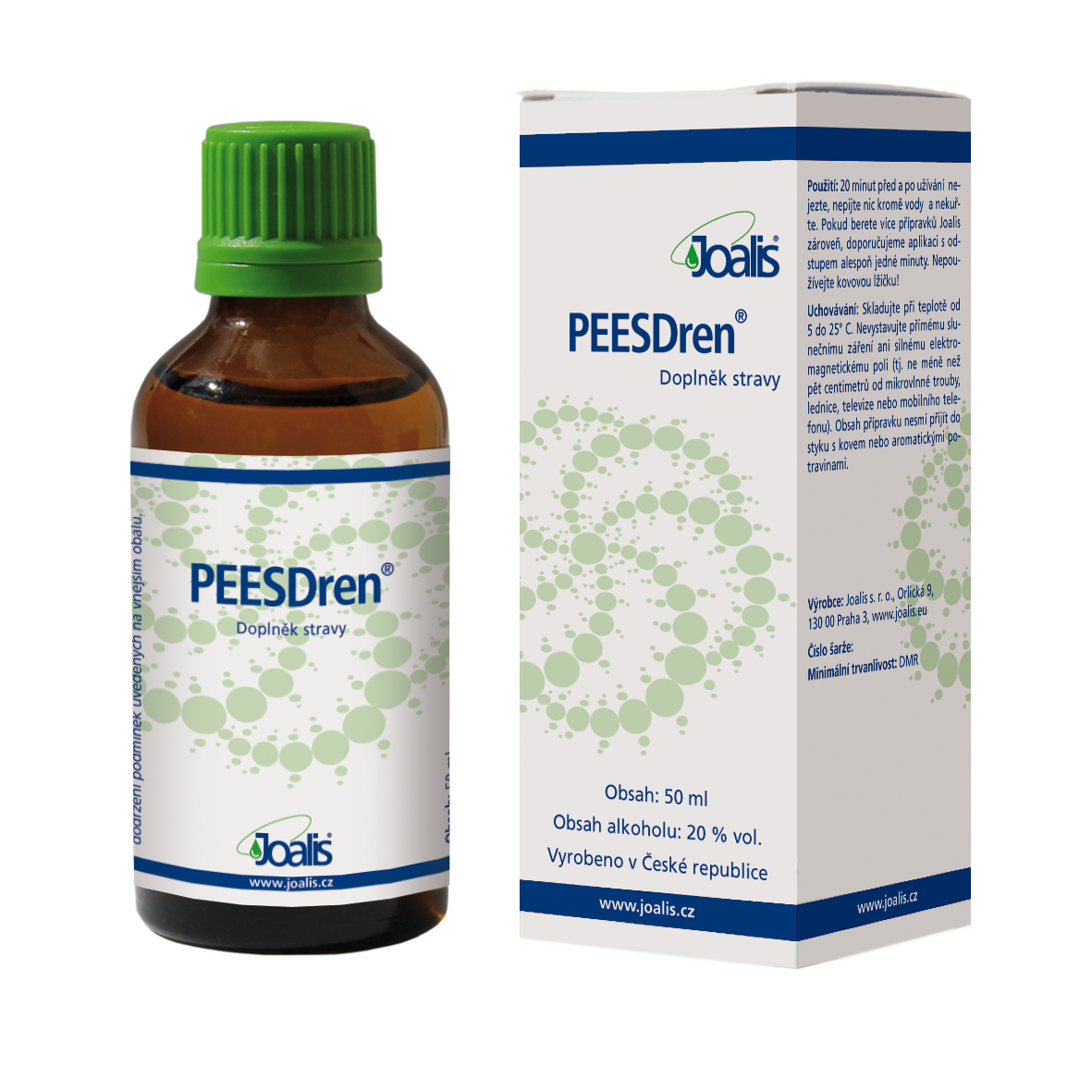 PEESDren 50ml dietary supplement for psychological disorders detoxifying mirror neurons in brown bottle with green cap and white box packaging
