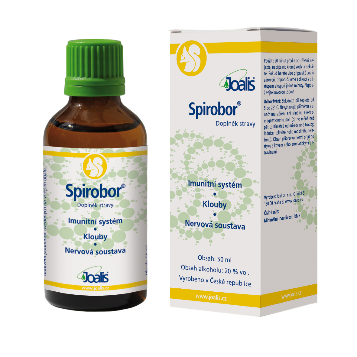 Spirobor 50 ml dietary supplement bottle and box for supporting immune system, joints, and nervous system targeting spirochaetes bacteria