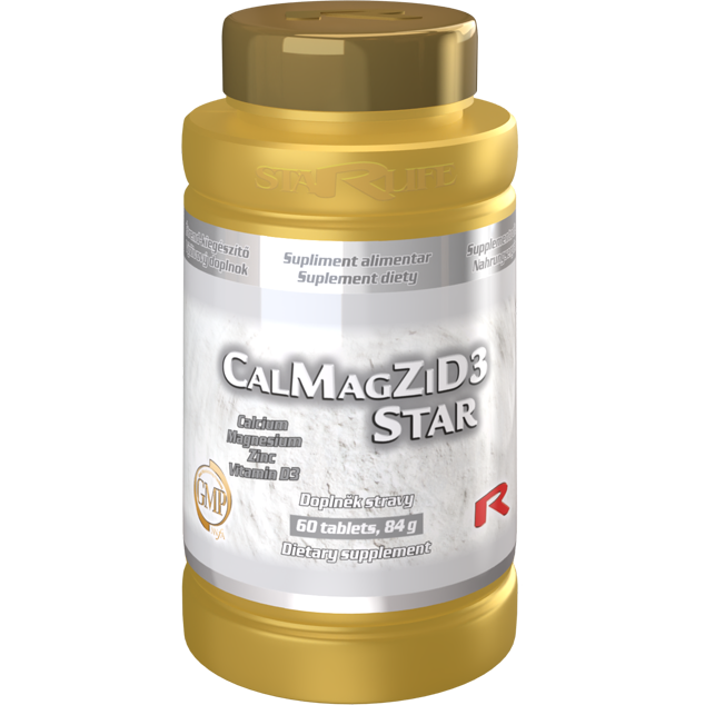 CalMagZiD3 Star dietary supplement bottle with calcium, magnesium, zinc, and vitamin D3, 60 tablets