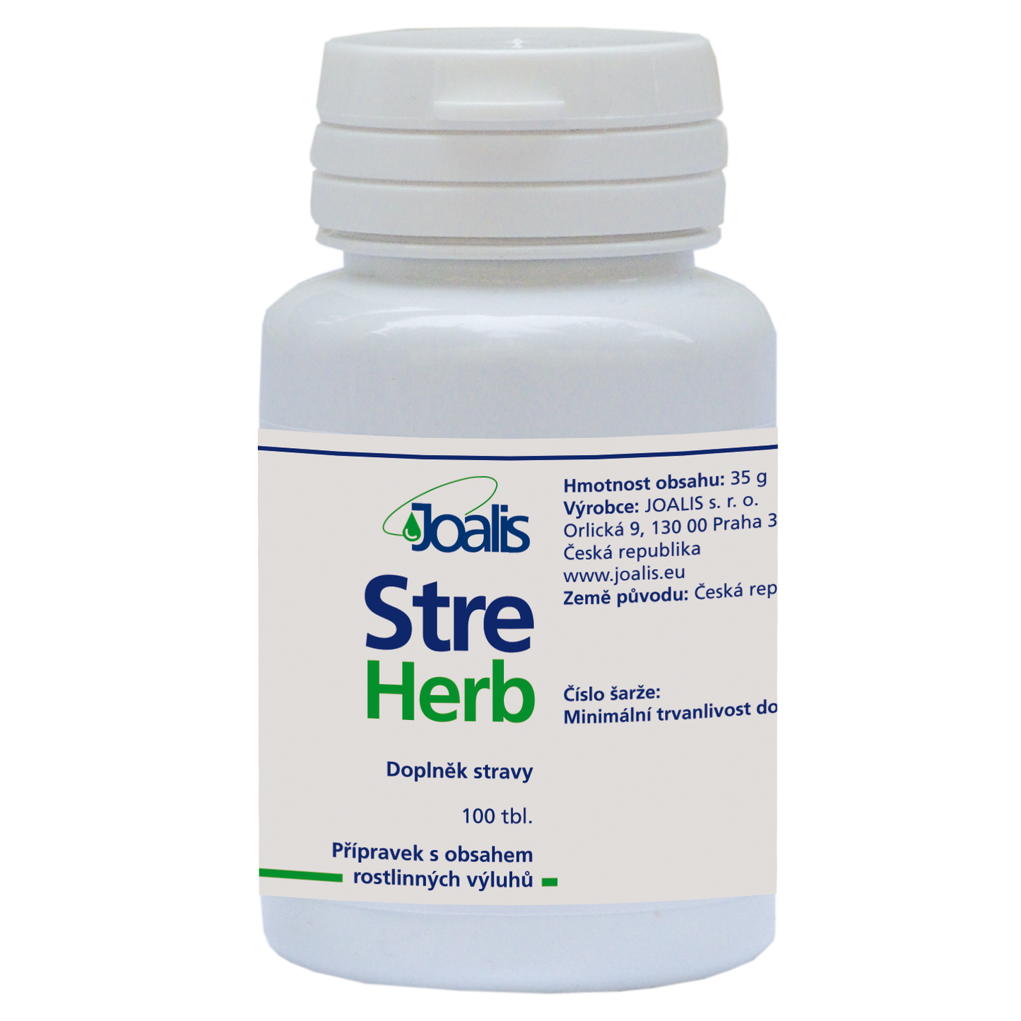 Bottle of StreHerb dietary supplement tablets for emotional stresses relief.