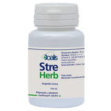 Bottle of StreHerb dietary supplement tablets for emotional stresses relief.
